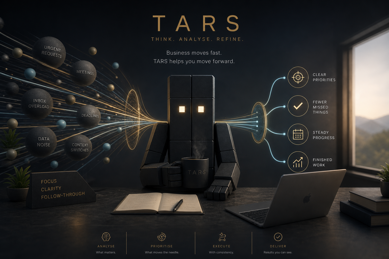 AI-generated graphic showing how TARS turns business drag into clearer follow-through